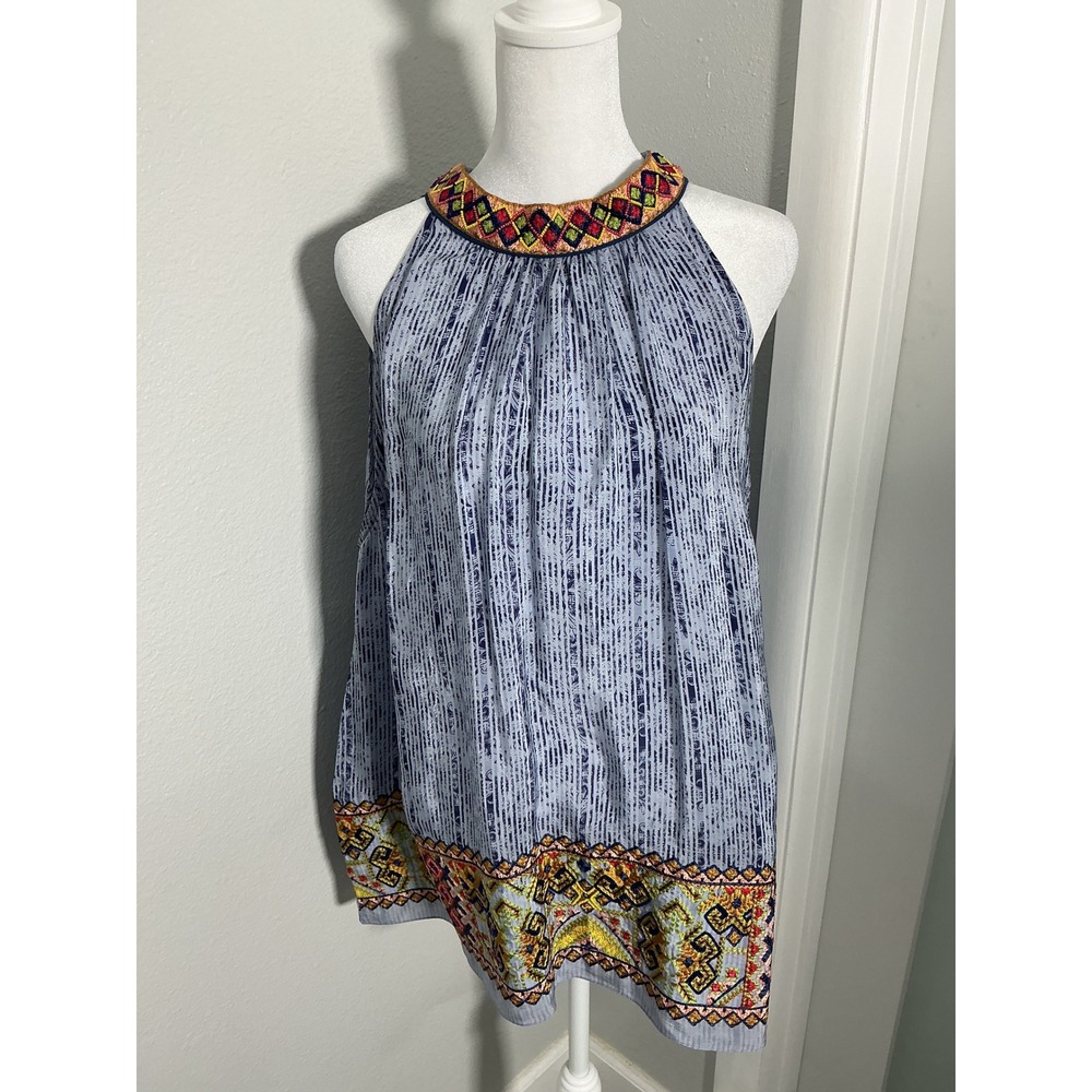 Anthropologie Bhanuni Jyoti Jina Halter Blouse Blue Beaded Embellished Top 1X
